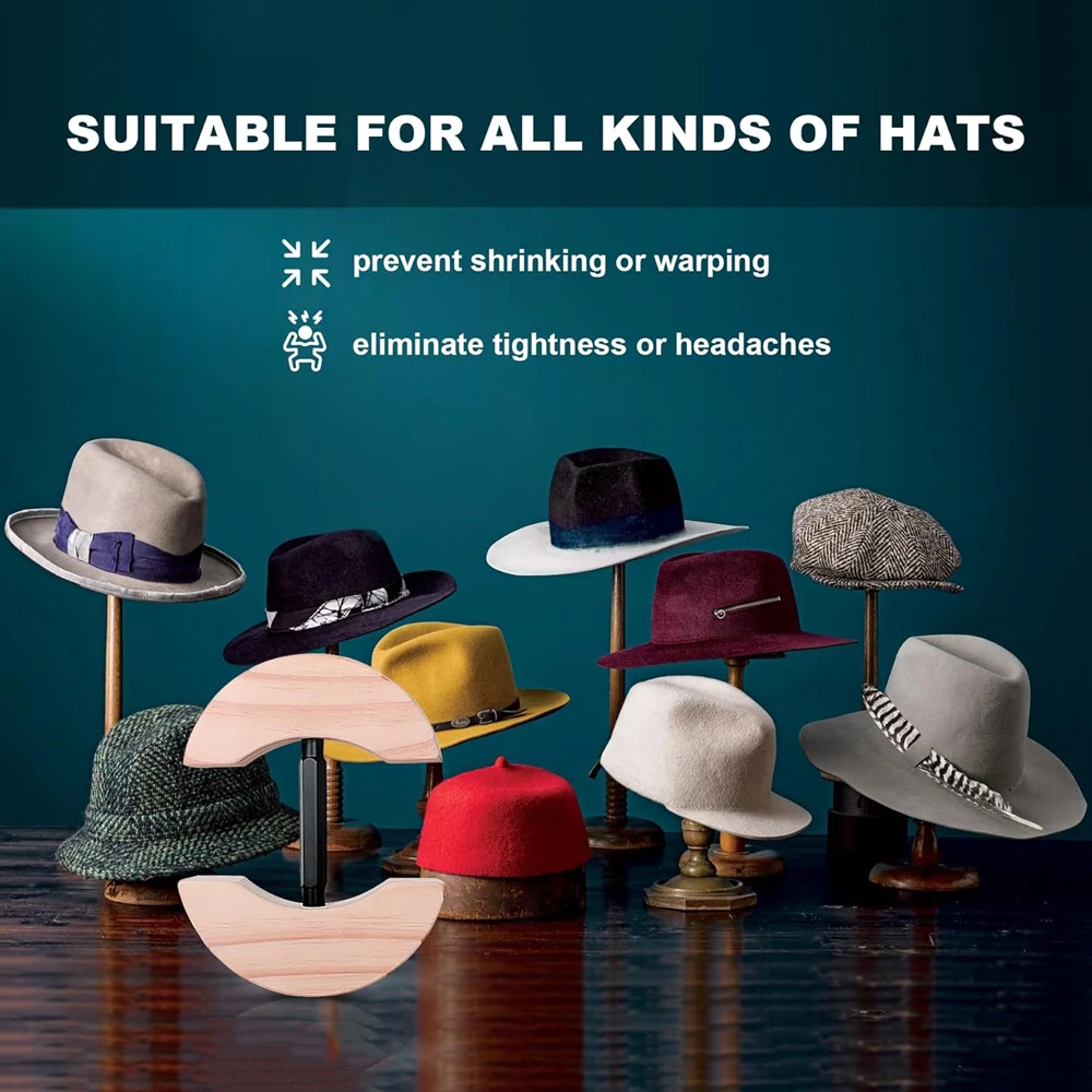 Repacego Adjustable Wooden Hat Stretcher Cap Shape Maintainer Premium Fedora Hat Rack for Storage Cowboy Baseball Hat Holders