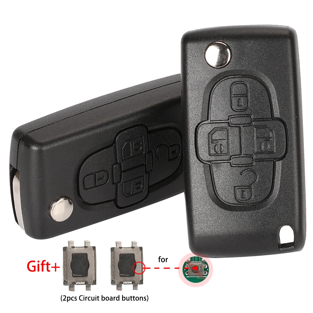 Jingyuqin 4 Buttons Flip Floding Remote Key Fob Case Shell Fob For Peugeot 1007 Citroen C8 CE0523 Ce0536 Uncut VA2 Hu82 Blade