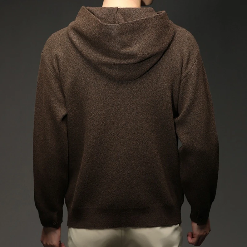 ​​Men's Heavyweight Knit Hoodie - Charcoal Gray (Light Gray/Coffee Brown) 5-Fiber Blend | Premium Quality​​