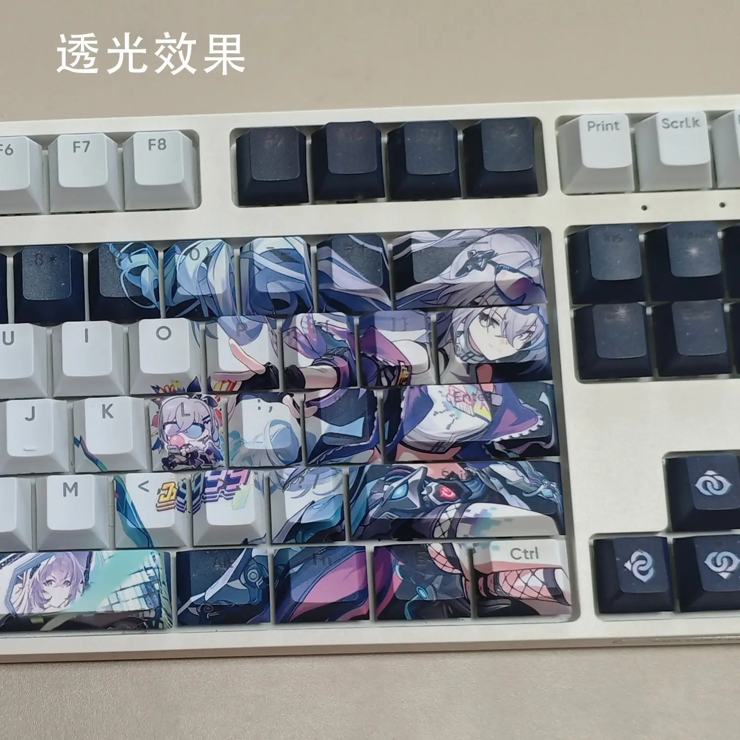 128 klawiszy ‌ Klawisze Silver Wolf Honkai: Star Rail, nakładki na klawisze シルバーウルフ Anime PBT Cherry Profile dla ANSI Made68 Mad68 Wooting60 — zdjęcie produktu 4