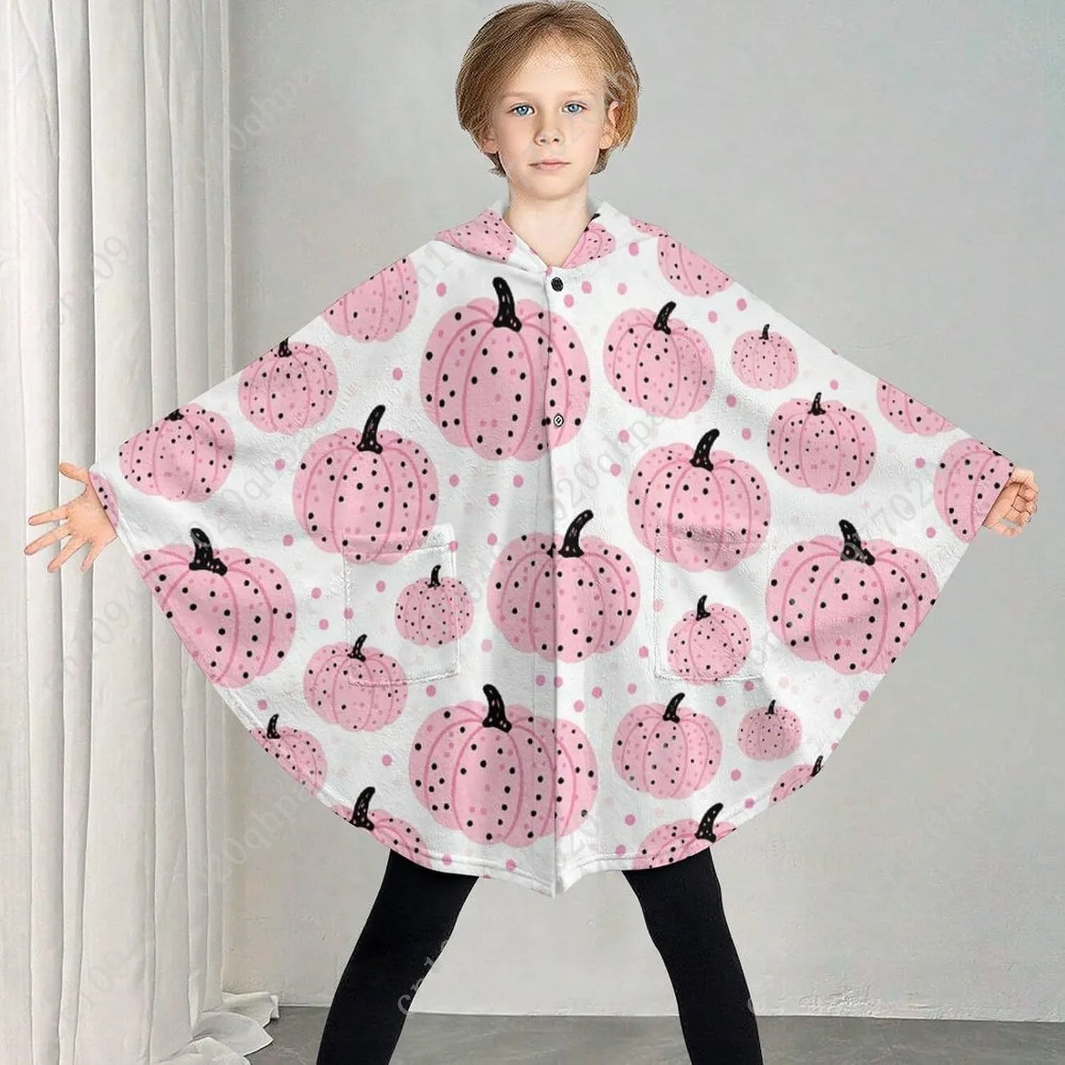 سترة بطانية مريحة من الفلانيل، هوديي كبير الحجم بنقاط سوداء على شكل قرع مع جيوب للأطفال والمراهقين #2