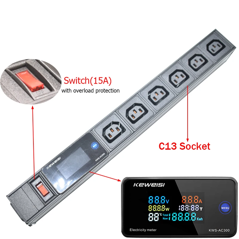 Power Strip Digital Ampermeter Power Energy Voltmeter Ammeter 2/3/4/5/6/7/8/9/10Ways C13 Socket With Switch C14 interface