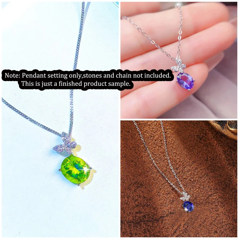 S925 فضة عقد بحلية متدلية على شكل فراشة الإعداد ، يناسب 4x6 مللي متر إلى 8x10 مللي متر الأحجار البيضاوية ، DIY بها بنفسك صنع المجوهرات قاعدة فارغة