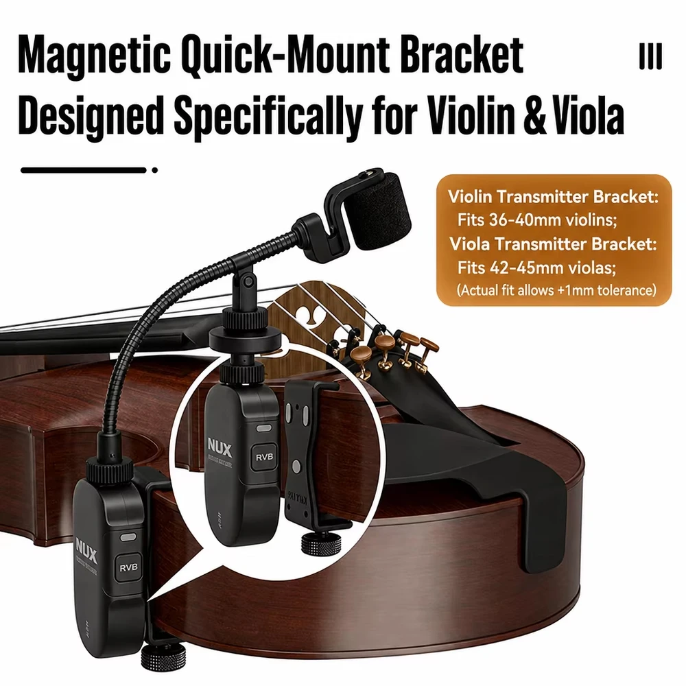 NUX B-11 PRO Professional Wireless System for Violin Viola 24-bit/48kHz Hi-Fi Audio Low Latency 165ft Range Magnetic Charging