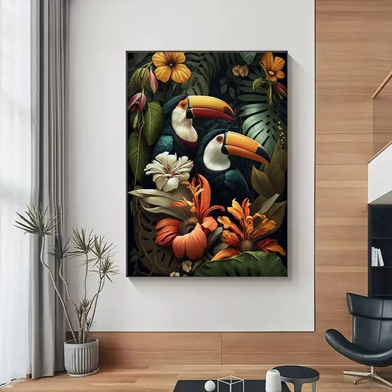 2026 Nature Wild Animals Jungle Art Canvas Painting Monkey Owl Flamingo Lion Panda Tucan Bird in The Jungle Posters  Home Decor