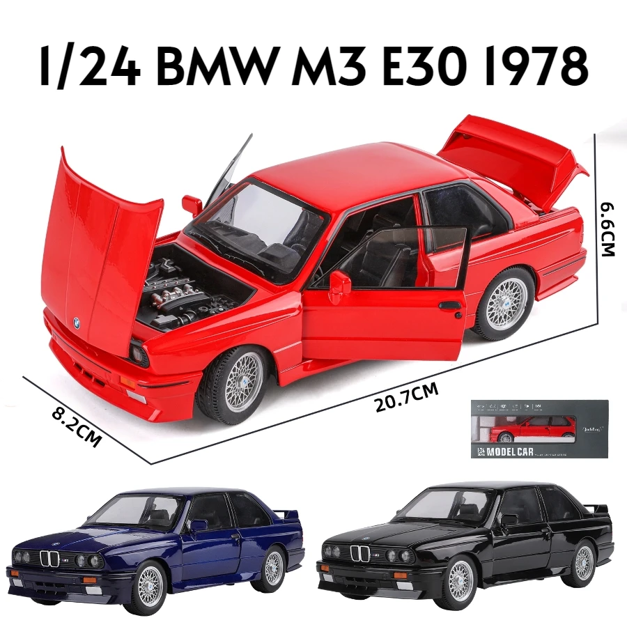 1/24 BMW M3 E30 장난감 자동차 모델, 다이캐스트 금속 차량 미니어처 풀백 사운드 라이트 도어, 어린이 남아용 오픈 컬렉션 선물