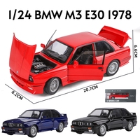 1/24 BMW M3 E30 Toy Car Model Diecast Metal Vehicle Miniature Pull Back Sound Light Doors Openable Collection Gift For Kid Boys