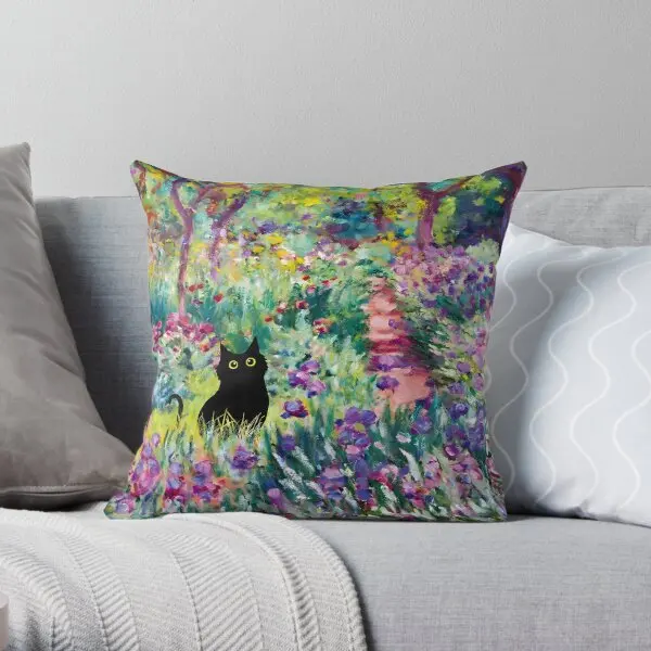 

Monet Irises Garden Cat Printing Throw Pillow Cover Bedroom Anime Fashion Case Car Soft Bed Sofa Pillows not include One Side