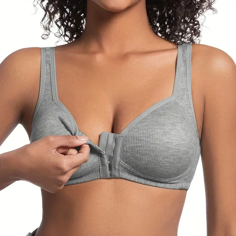 ملابس داخلية نسائية خالية من الأسلاك وإغلاق أمامي بلون واحد حمالة صدر رافعة للأعلى تعتبر أكثر من الملابس الداخلية الفردية في منتصف العمر وكبار السن