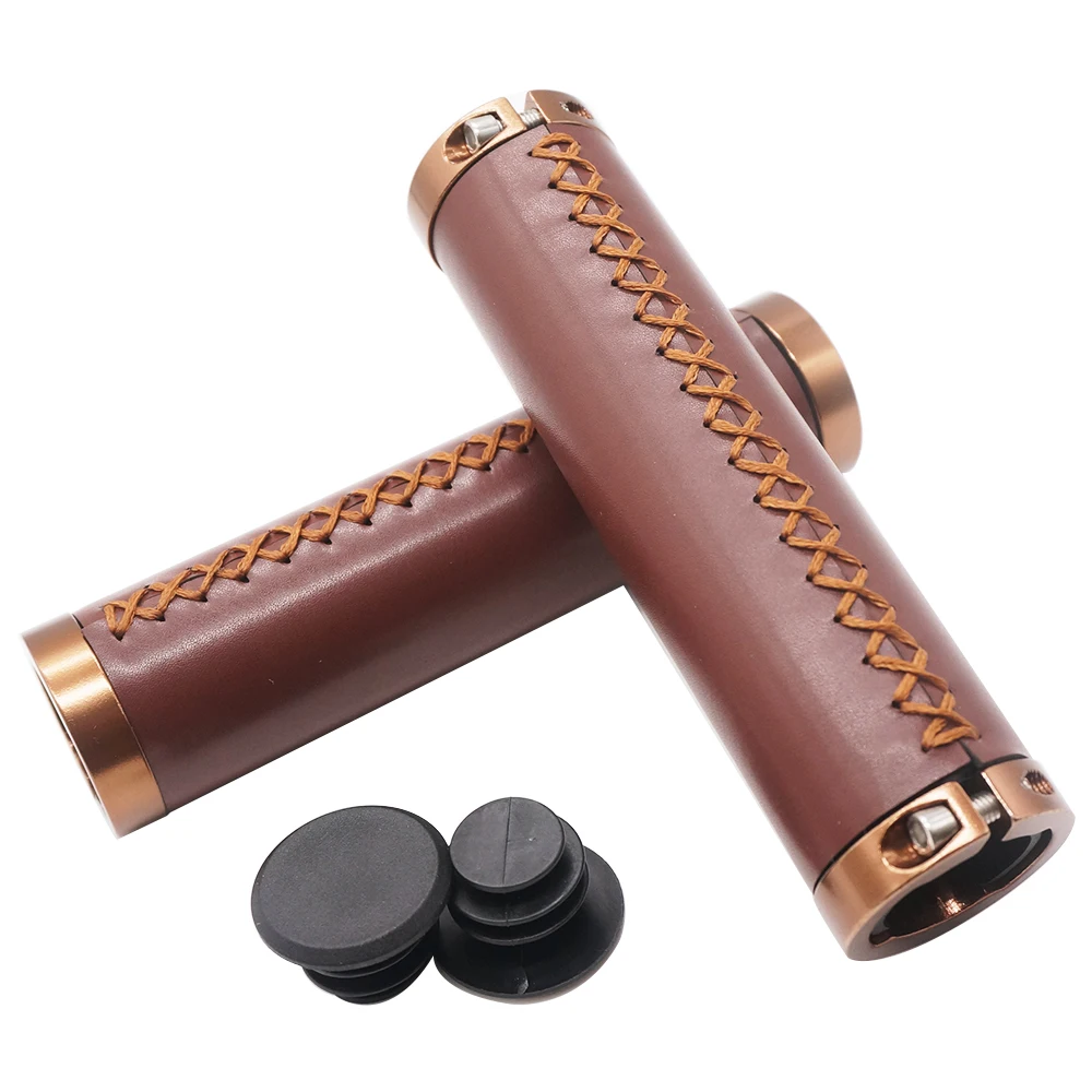 Retro Leisure Grip Universal Hand Sewn Grip PU Leather Grip Bicycle Grip Shock Absorbing Folding Bike Scooter Bike Handlebar