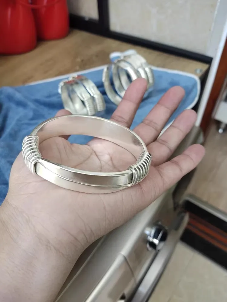 سوار سميك مطلي بالفضة واسع السطح للنساء ، سوار على الطراز العرقي ، غير رسمي وعتيق ، مجوهرات راقية للعشاق #6