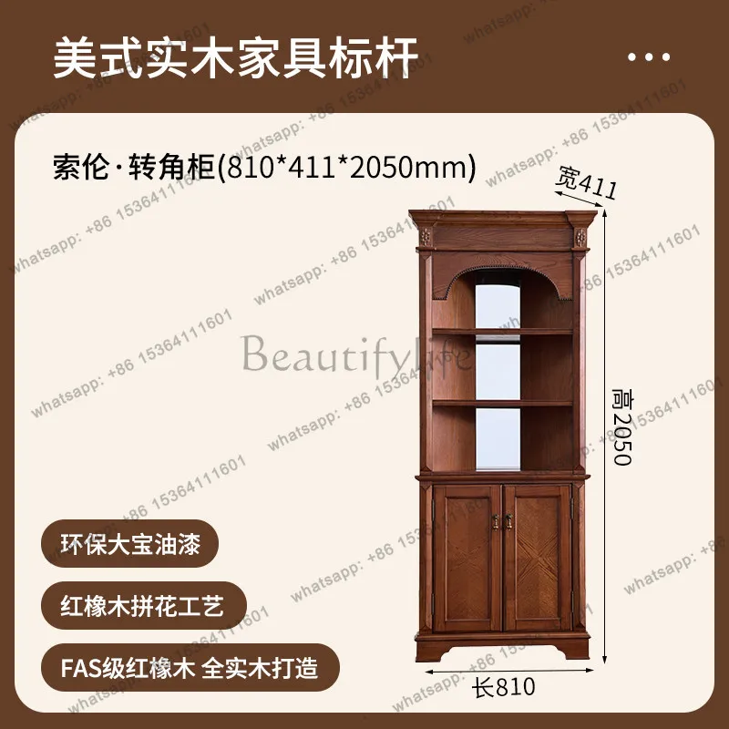 American retro solid wood display corner triangular cabinet living room dining side cabinet