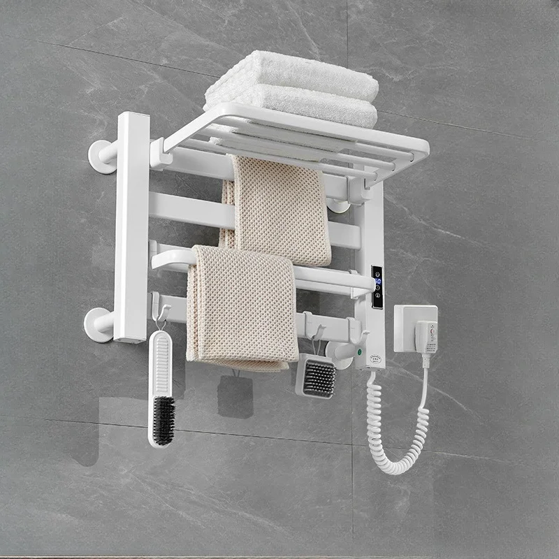 Electric Towel Rack with Display Screen Small Bathroom Towel Heating Rack Electric Drying Punch-free Wall-mounted Storage Rack