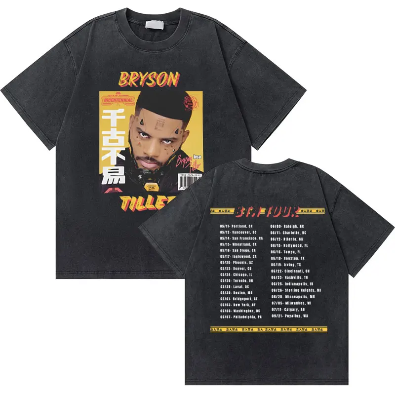 

Washed Vintage Rapper Bryson Tiller Tour Graphic T-shirts Men Hip Hop Oversized T Shirts Male Casual Cotton Tshirt Streetwear