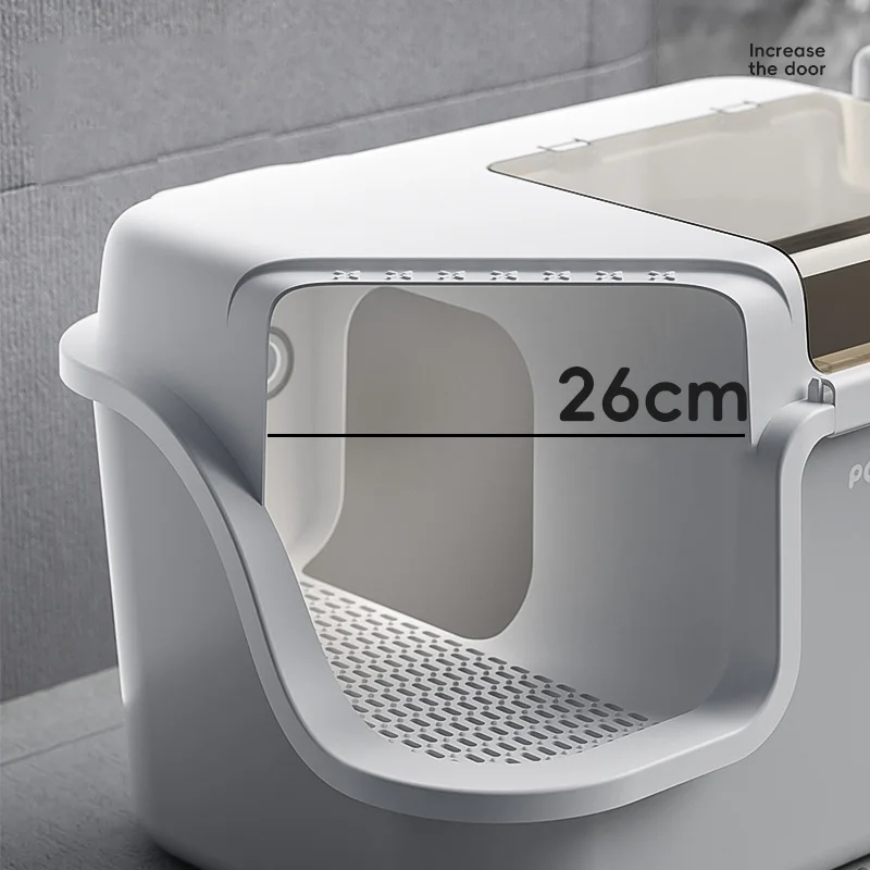 Corridor Style Cat Litter Box Fully Enclosed Grey Large Space Cat Toliet Splash Proof Odor Proof Cat House Luxury FashionPetNest