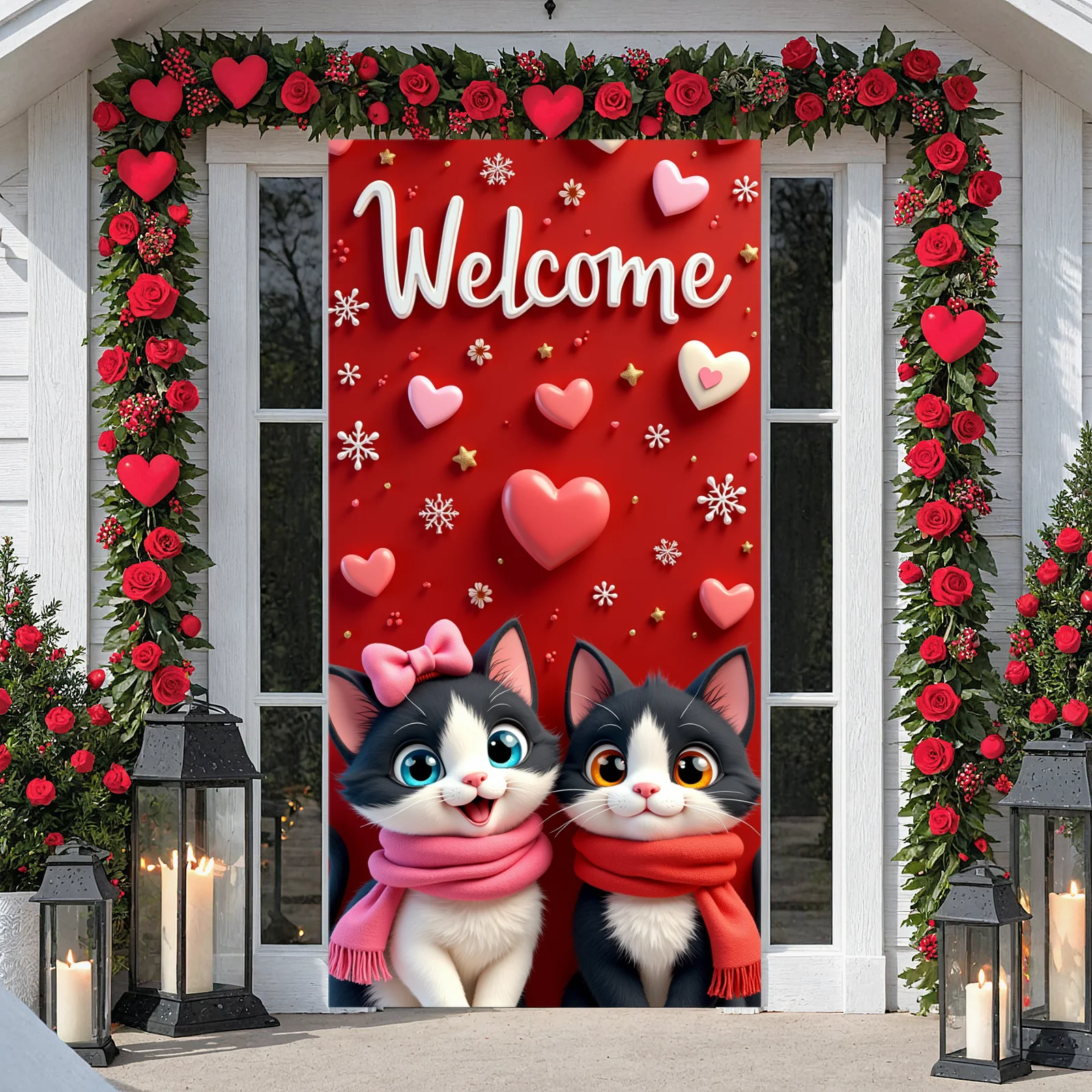 Roter Hintergrund, Valentinstag-Banner, Rosenblüten, rosa Herz, Liebesdisplay, Herzform, romantischer Hintergrund für Jubiläumsfeiern