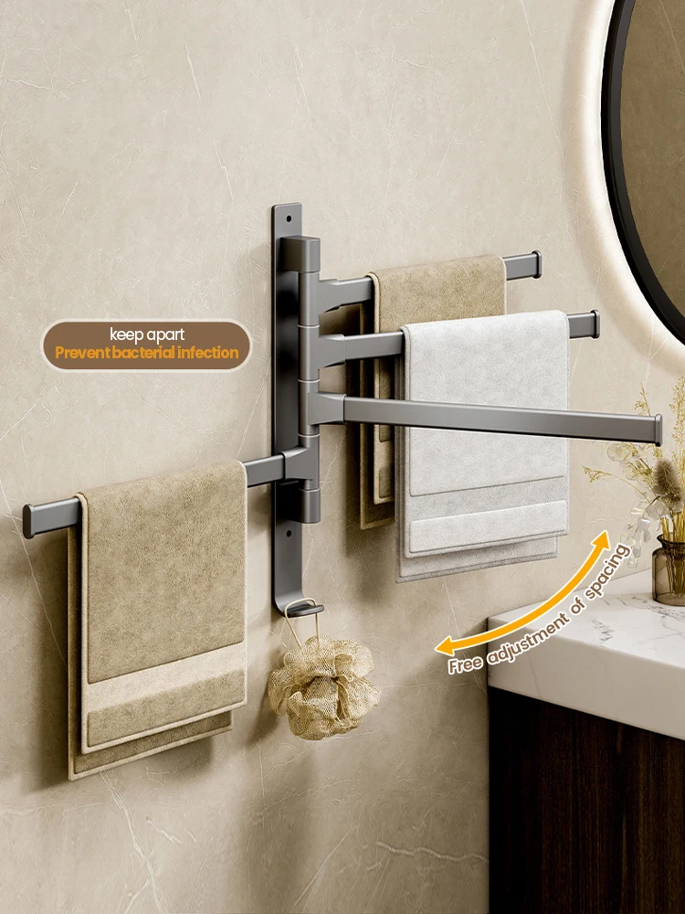 Bathroom Rotating Towel Bar Wall Mounted Non Perforated Iron Towel Storage Rack For Household Bathroom Storage Products