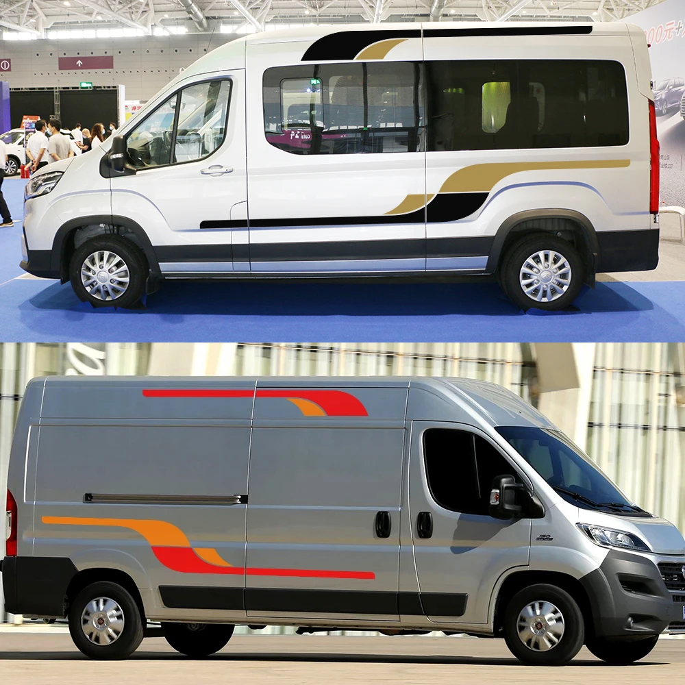 RWRAPS Lot 2 Autocollants Latéraux Porte Voiture – Rayures Élégantes Vinyle, Compatibles Citroën Jumpy 1 2 3 4
