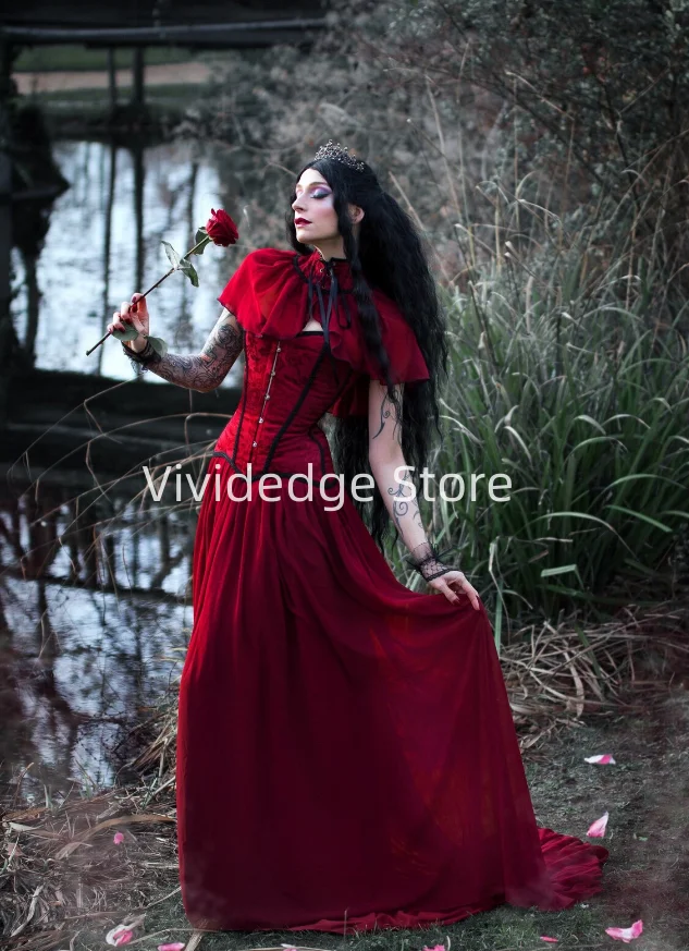 Customized Vampire Masquerade Dresses Halloween Burgundy Gothic Dresses Corset Evening Gowns vestidos de fiestas elegantes mujer