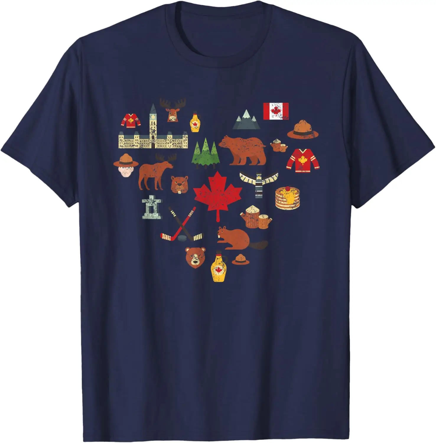 Vintage Canadian Symbols Canada Flag Maple Leaf T-Shirt 100% Cotton O-Neck Short Sleeve Summer Casual Mens T-shirt Streetwear