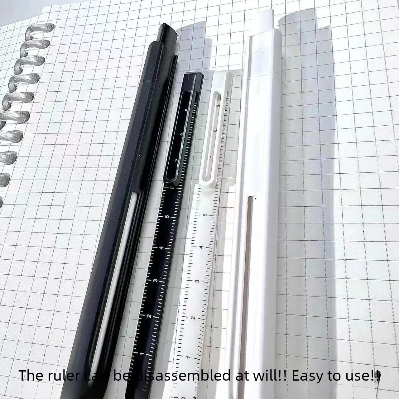 ins Push Gel Pen with Ruler Brush Question Pen Black 0.5 Student Multifunctional Press Pen ST Hulu Head nib Glass pen