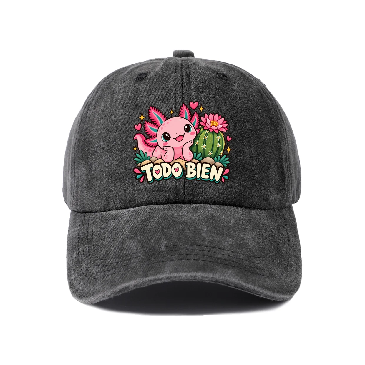 Todo Bien Floral Quote Vintage Washed Baseball Cap, Adjustable Unisex Dad Hat, Everyday Gift