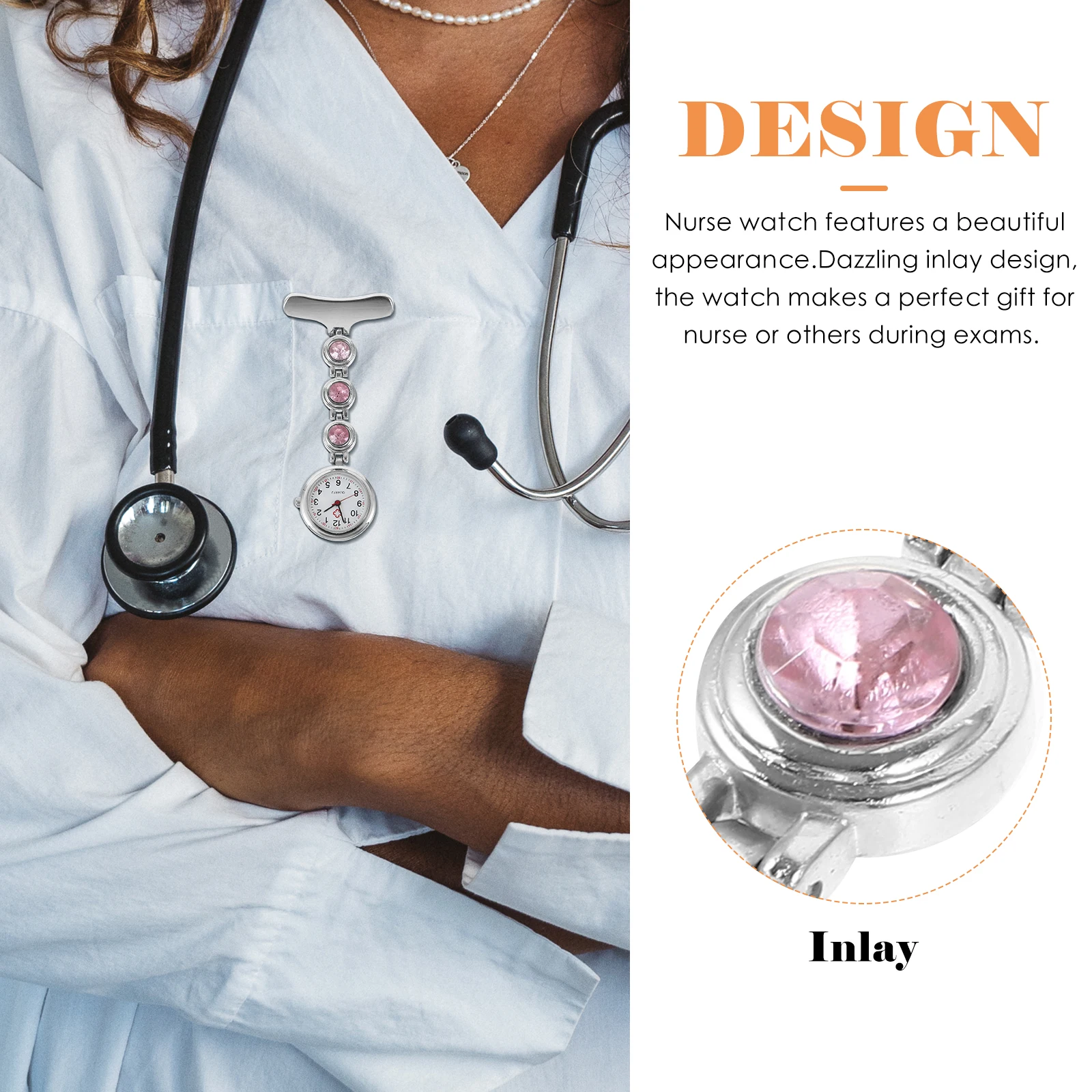 

Rhinestone Inlay Student Watch Nurse Lapel Pendant Fob Watch For Nurses Medical Exam Gift Alloy Hanging Timepiece Clip On