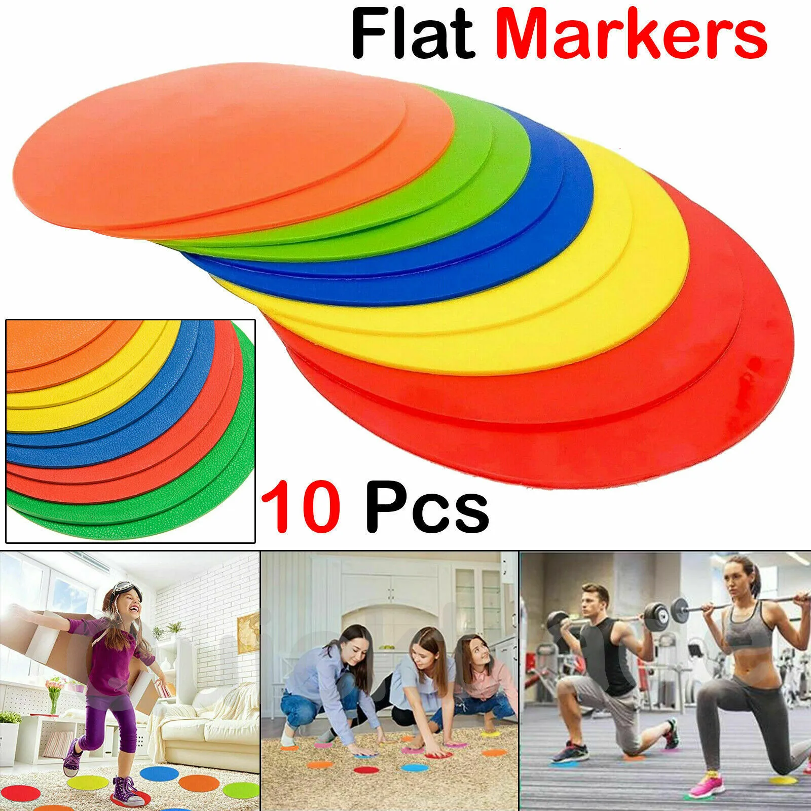 10pcs Flat Round Rubber Cones Training Spot Markers Football Pitch Floor Discs Sports 10PCS