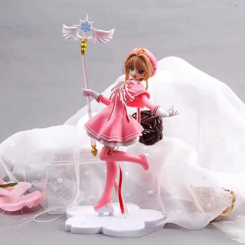 15cm 애니메이션 귀여운 핑크 카드캡터 사쿠라 액션 피규어 PVC 수집용 모델 데스크탑 PC 케이스 장식 자동차 장식 소녀 장난감 선물
