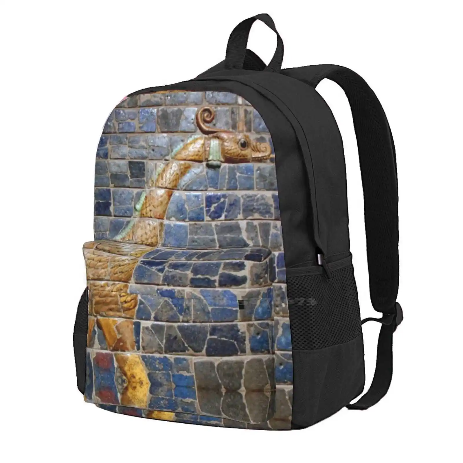 

Dragon Of Ishtar Teen College Student Backpack Laptop Travel Bags Babylon Mu   U   U Marduk Iran Ancient Gold Blue Tiles