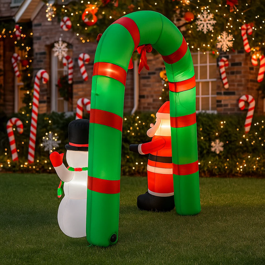 7.8フィート クリスマスデコレーション インフレータブルおもちゃ サンタクロース 雪だるま アーチウェイ ホームヤードオーナメント LED装飾付き クリスマスパーティーおもちゃ