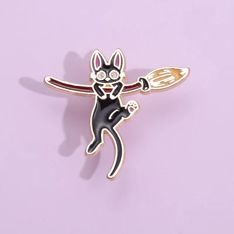 carton riding broom cat Pins Anime Love Enamel Brooch Clothes Backpack Lapel Hat Badges Fashion Jewelry Accessories For Friends