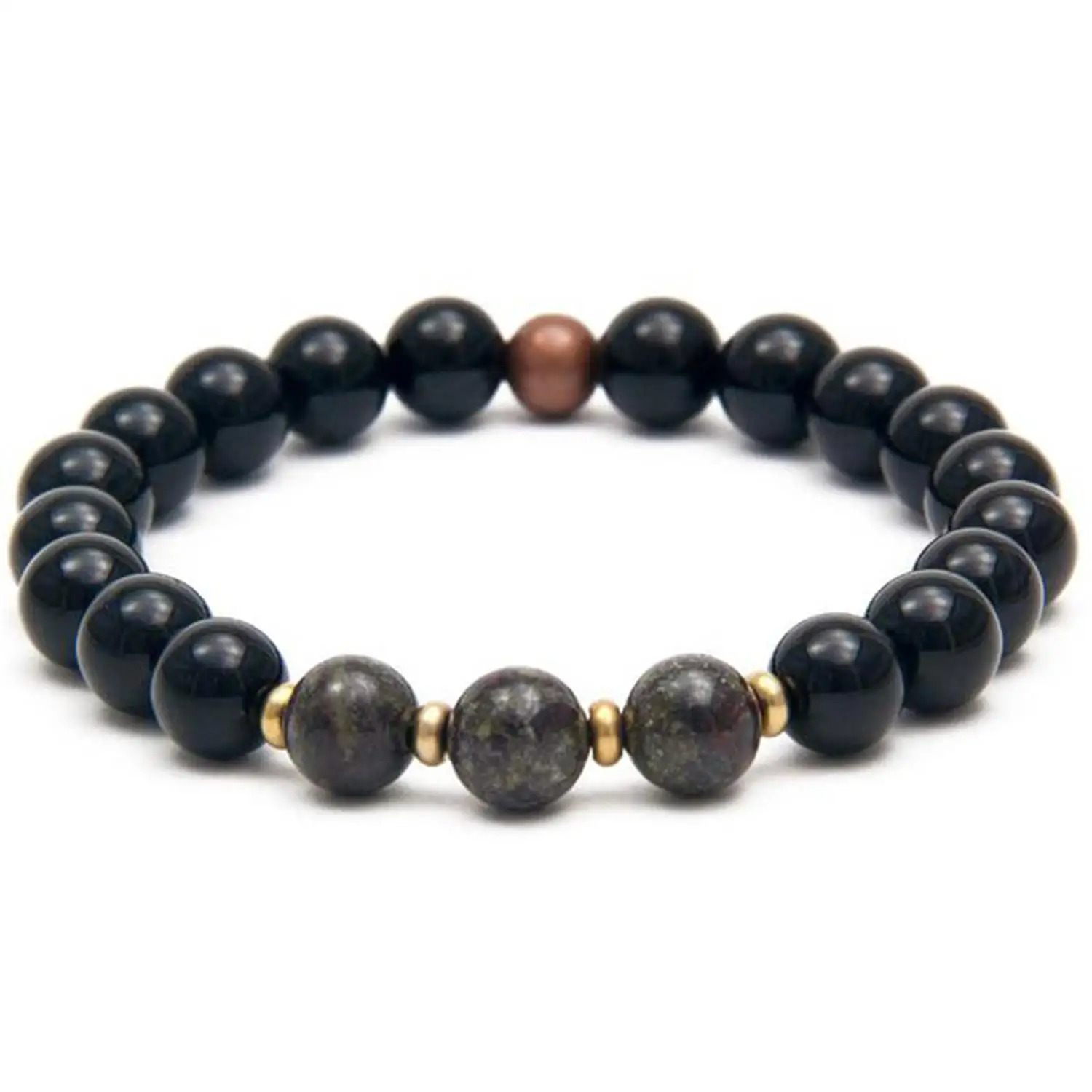 8mm Black Onyx Buddha Mala Bracelet Bangle Eco-Friendly Semi-Precious Stones Link Women Prayer