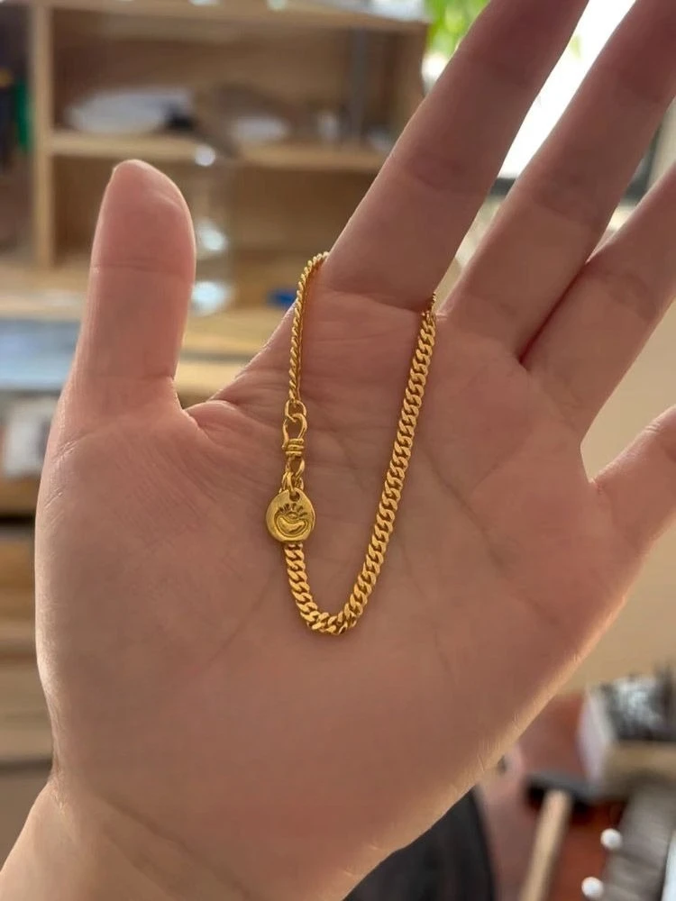 Golden Fortune Ring Cuban Link Bracelet for Women - Gold Titanium Steel with Ingot Pendant, Lucky Zodiac Year Wealth Jewelry