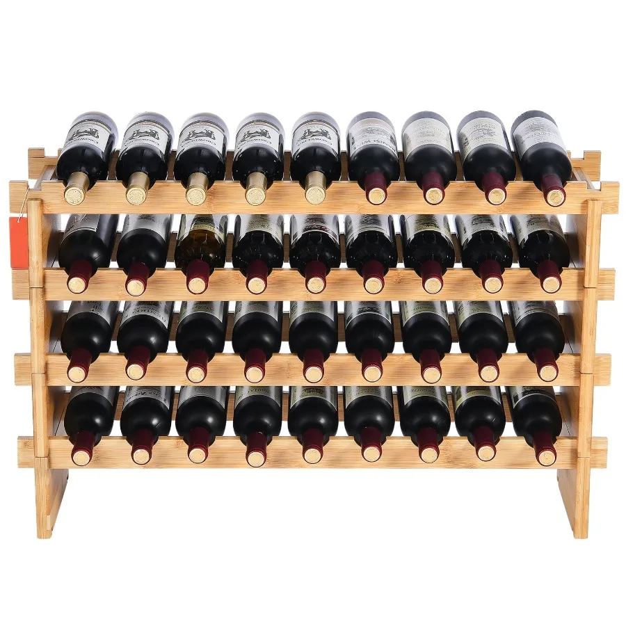 

36Bottle Modular Wine Rack with 4Level Bamboo Wood Design for Efficient Wine Storage and Elegant Display in Kitchen Bar or Cell