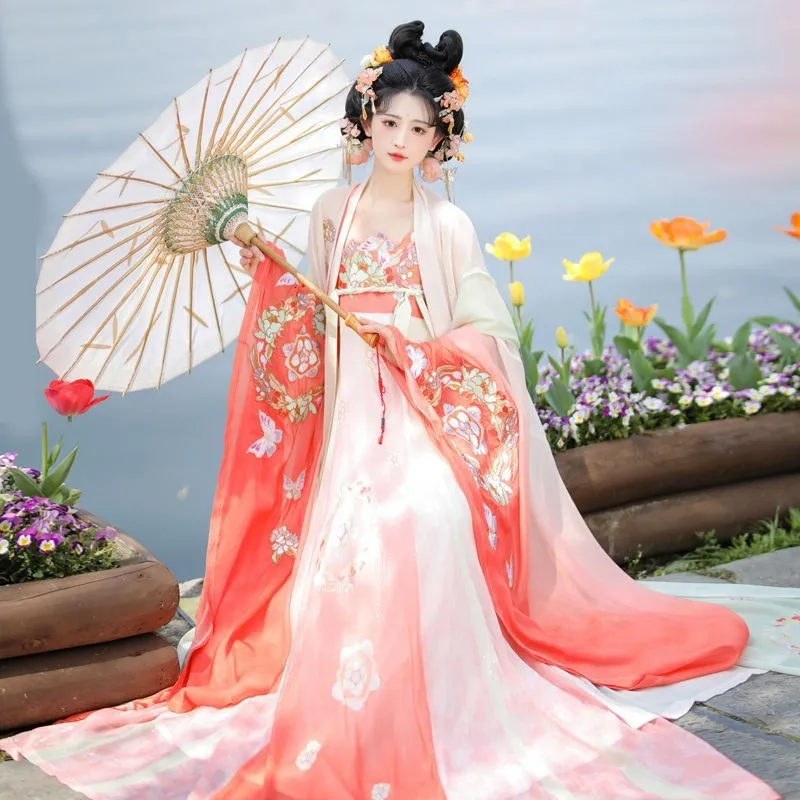 

New Adult Female Butterfly Feather Clothing Hanfu Flower Quixote Skirt Embroidered Imperial Concubine Suit