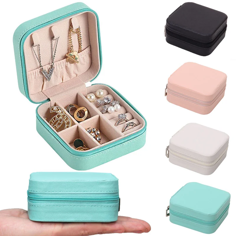 

Jewelry Storage Box Zipper Portable Travel Jewelry Boxes Leather Storage Jewelry Organizer Jewelry Display Stand Packaging Box