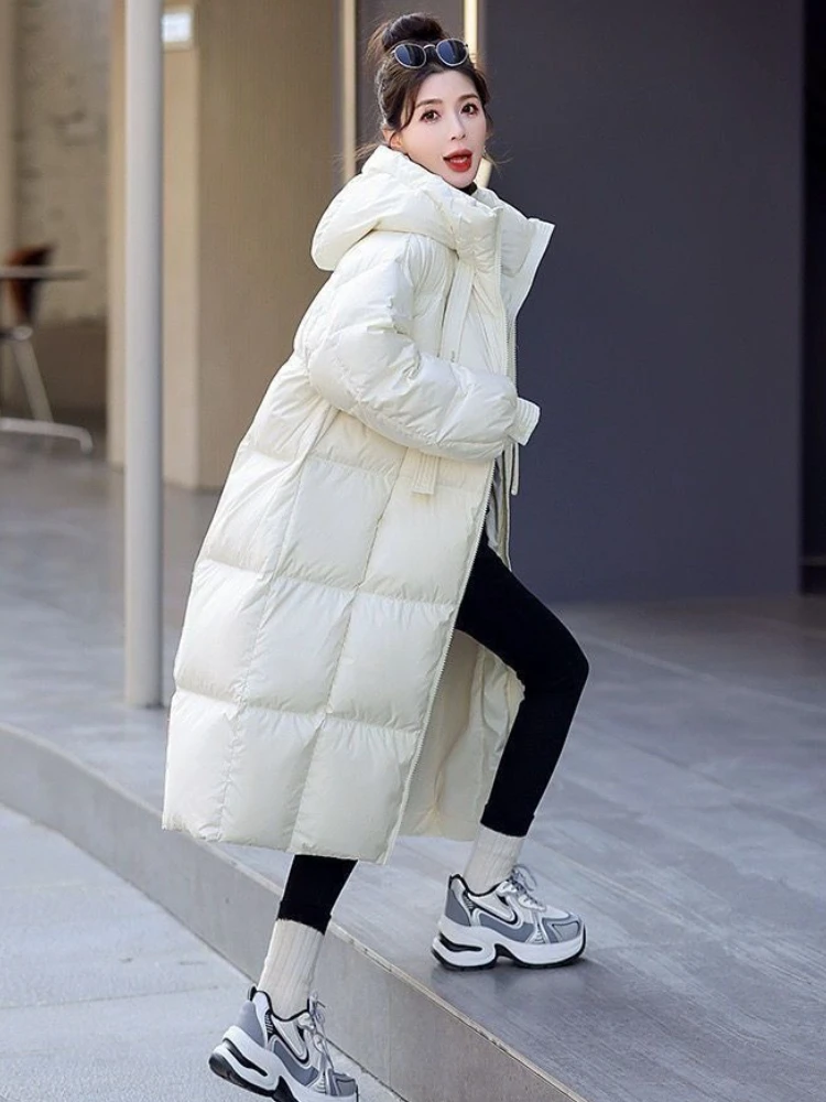 

Модная хит продаж, зима 2025 г., женская парка, длинный выше колена, прочный пуховик с застежкой-молнией