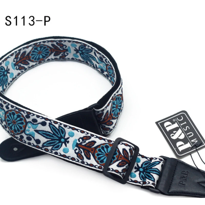 P&P Adjustable Embroidered Cotton Guitar Strap Durable Widening and Thickening Electric Acoustic Folk Guitar Bass Belts Washable