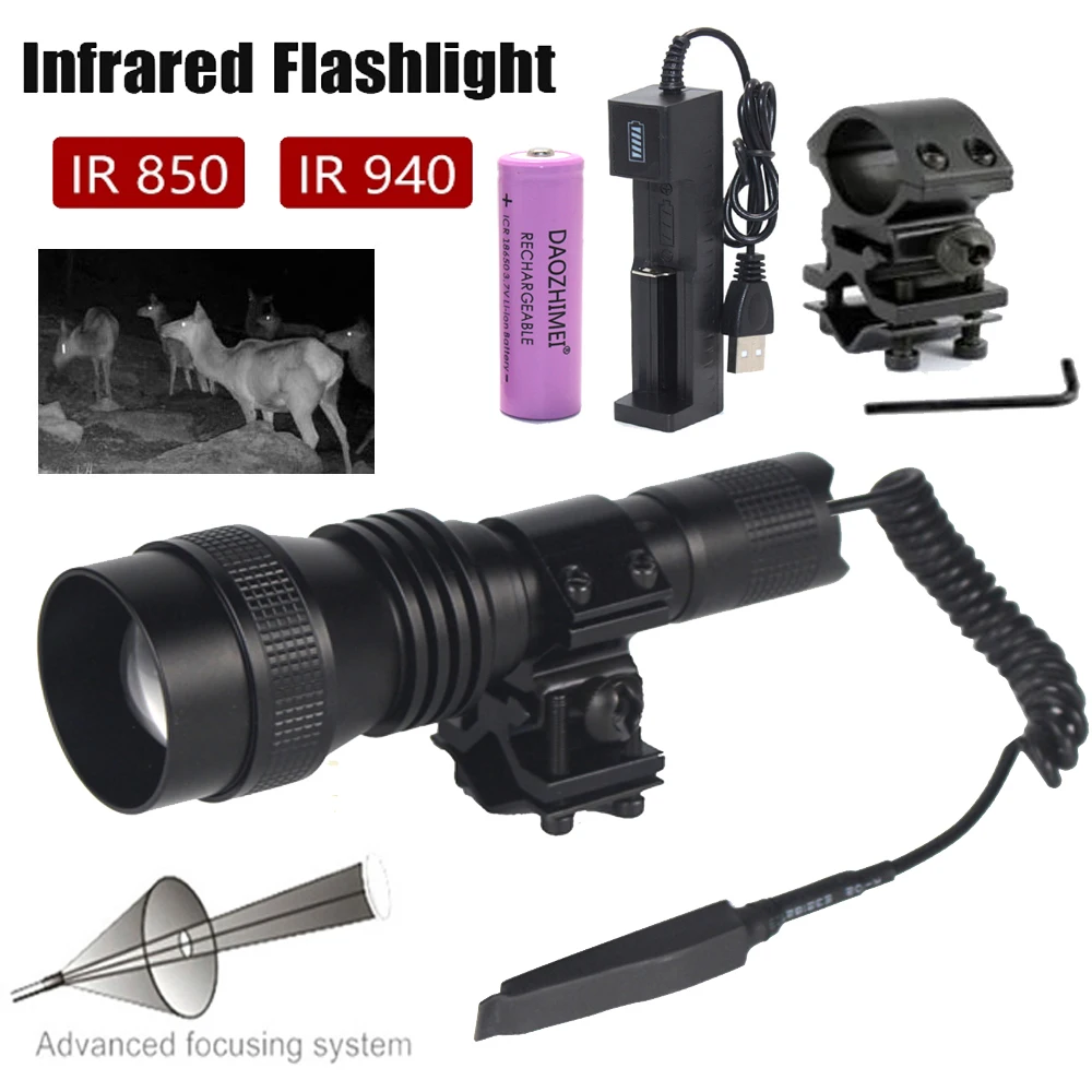 

IR850nm infrared LED Zoom High Bright Night Vision Infrared 940nm Fill Light Tactical Hunting Zoom Flashlight IR lighting