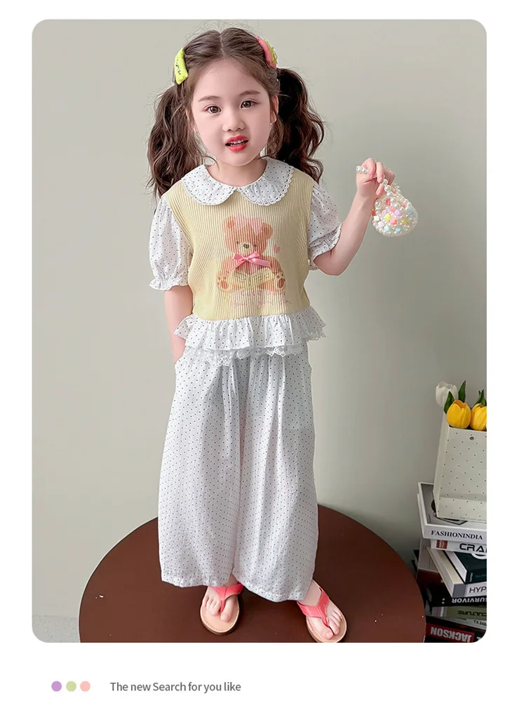 

2026 New Baby Girls Summer Cute Sets, Cartoon T-shirt + Pants Princess Sweet Suits 2-7 T