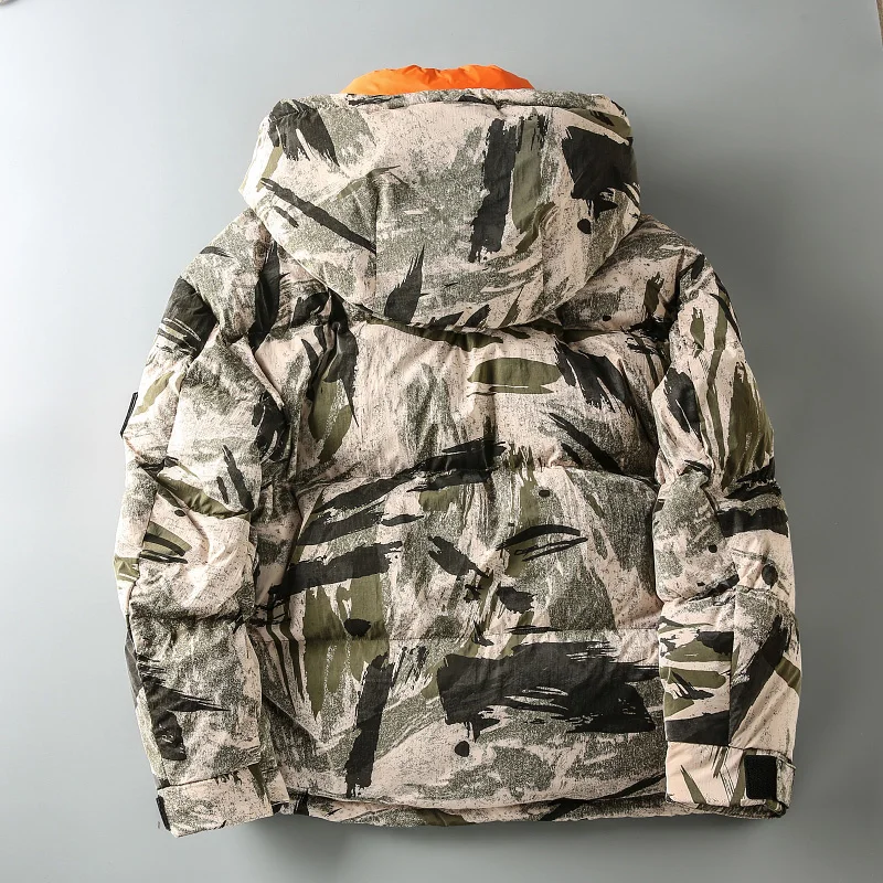 Jaqueta masculina com capuz camuflado, parka de carga quente fofa, casaco de caxemira, tamanho grande, inverno