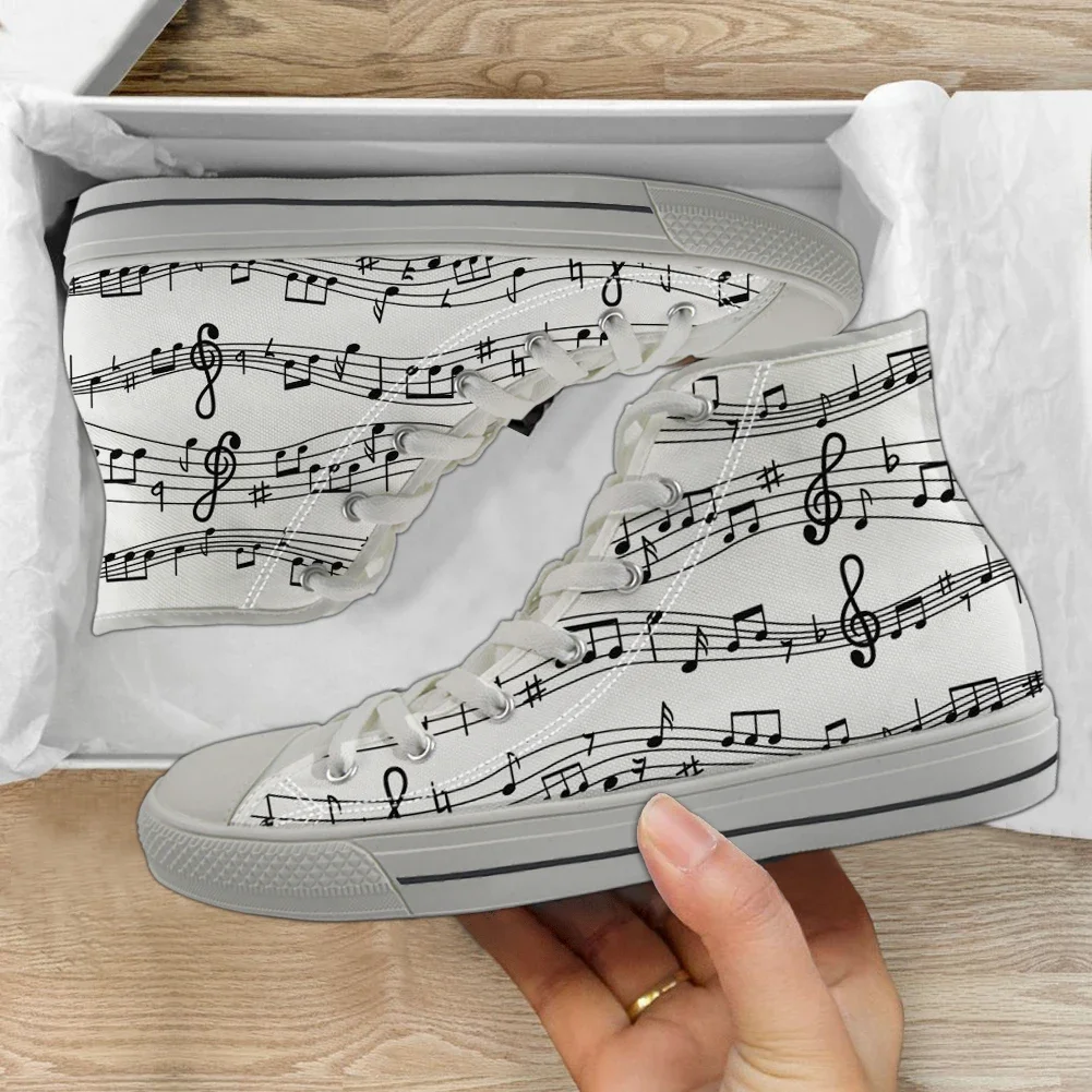 

Casual Lace Up Sneakers for Ladies Music Notes Brand Design Classic High Top Canvas Footwear Vulcanized Flat Shoes