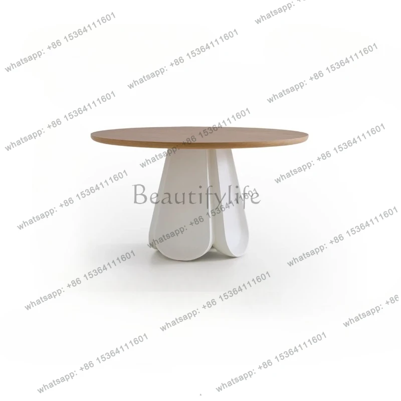 

French retro cream style living room round dining table modern simple log style eating table