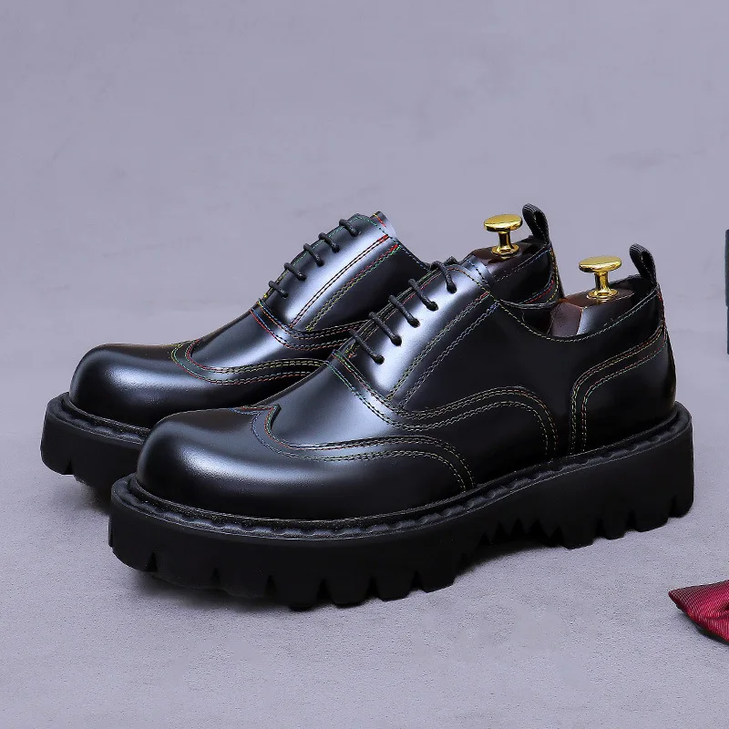 Patent Leather Mens Brogues Shoes Luxury Handmade Quality Platform British Style Genuine Leather 4 Cm Wedding Social Shoes Man
