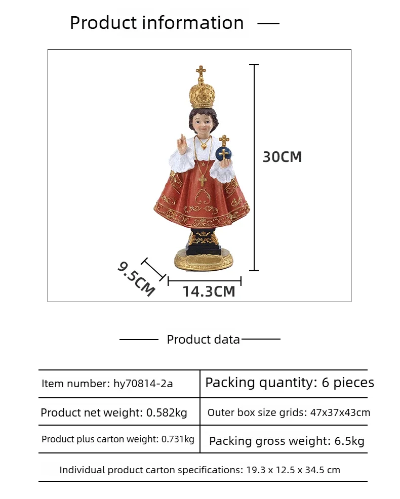 

30CM Inches Roman Infant of Prague with Cross Royal Red Robes Resin Stone Tabletop Figurine Religious Gift Decoration