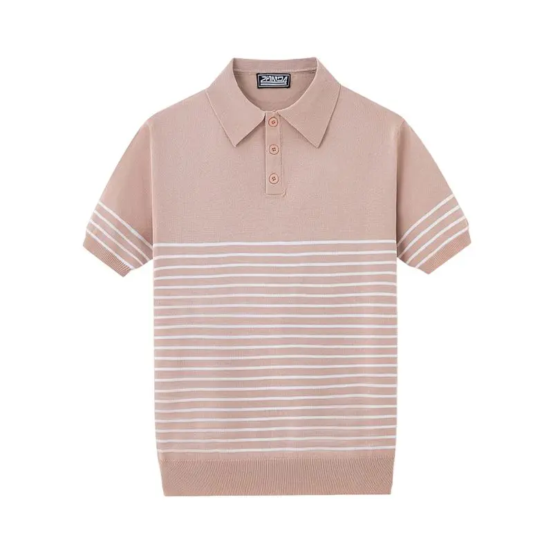 

Men's Knit Tops Short Sleeve Striped Golf Shirts Light-Weight Casual Collared T Shirt