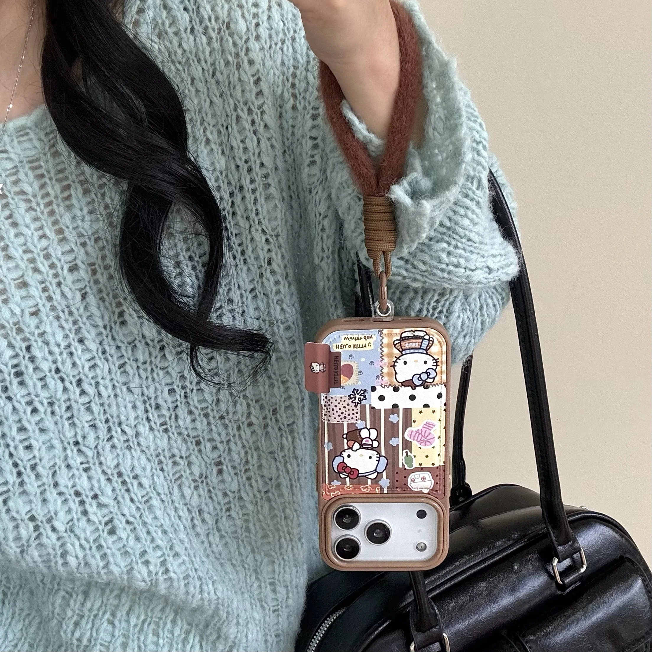 لطيف الكرتون INS سانريو مرحبا كيتي براون جراب هاتف آيفون 17 16 15 14 برو ماكس 13 أفخم معصمه مكافحة فقدان غطاء #3