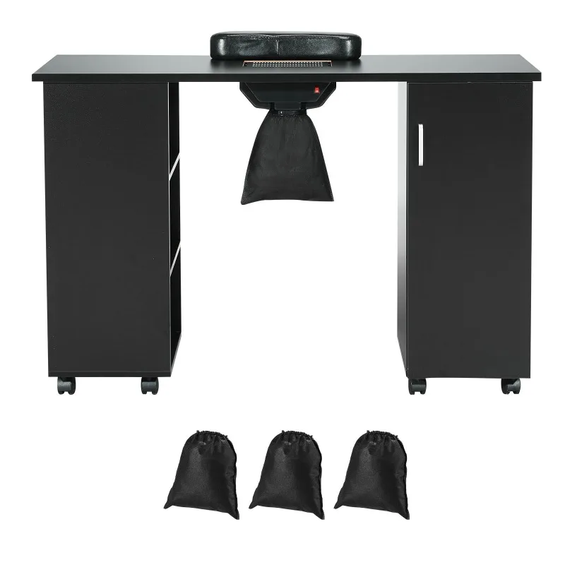 Movable manicure table with electric dust collector and 8 wheels (4 lockable), 3 dust bags