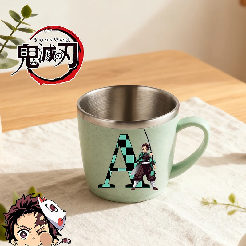 

Demon Slayer Men Women Water Cup Tanjiro Letter Print Milk/coffee Stainless Steel Cups Double-layer Heat Protection Water Bottle